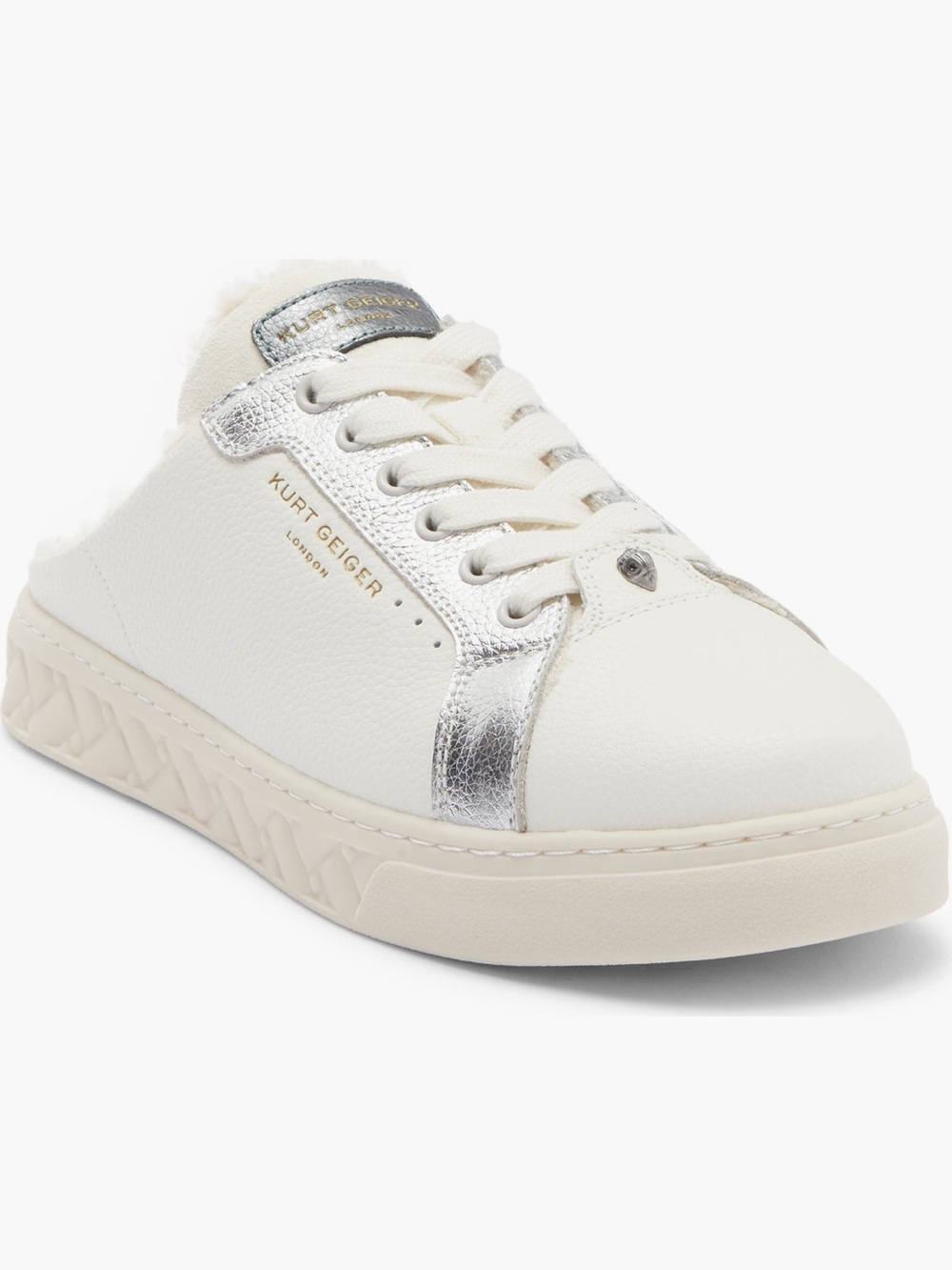 Kurt Geiger Cream and Silver Low-Top Mule Slip On Lace Sneakers - Picture 2 of 8